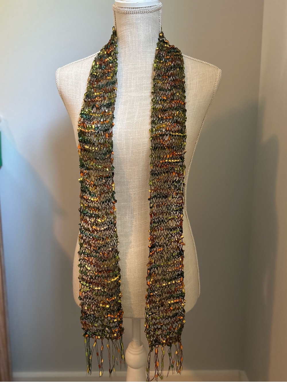 Handcrafted Multi Color Ladder Ribbon Knit Scarf - Picture 5 of 5